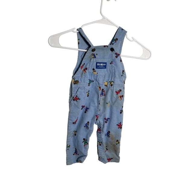 Vintage OshKosh B'Gosh Corduroy Teddy Bear Light Blue 6-9 Months USA Overalls